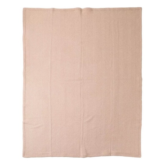 100% Wool Tan and Ivory Soft Herringbone Throw Blanket 53"x69" - Picture 9 of 13